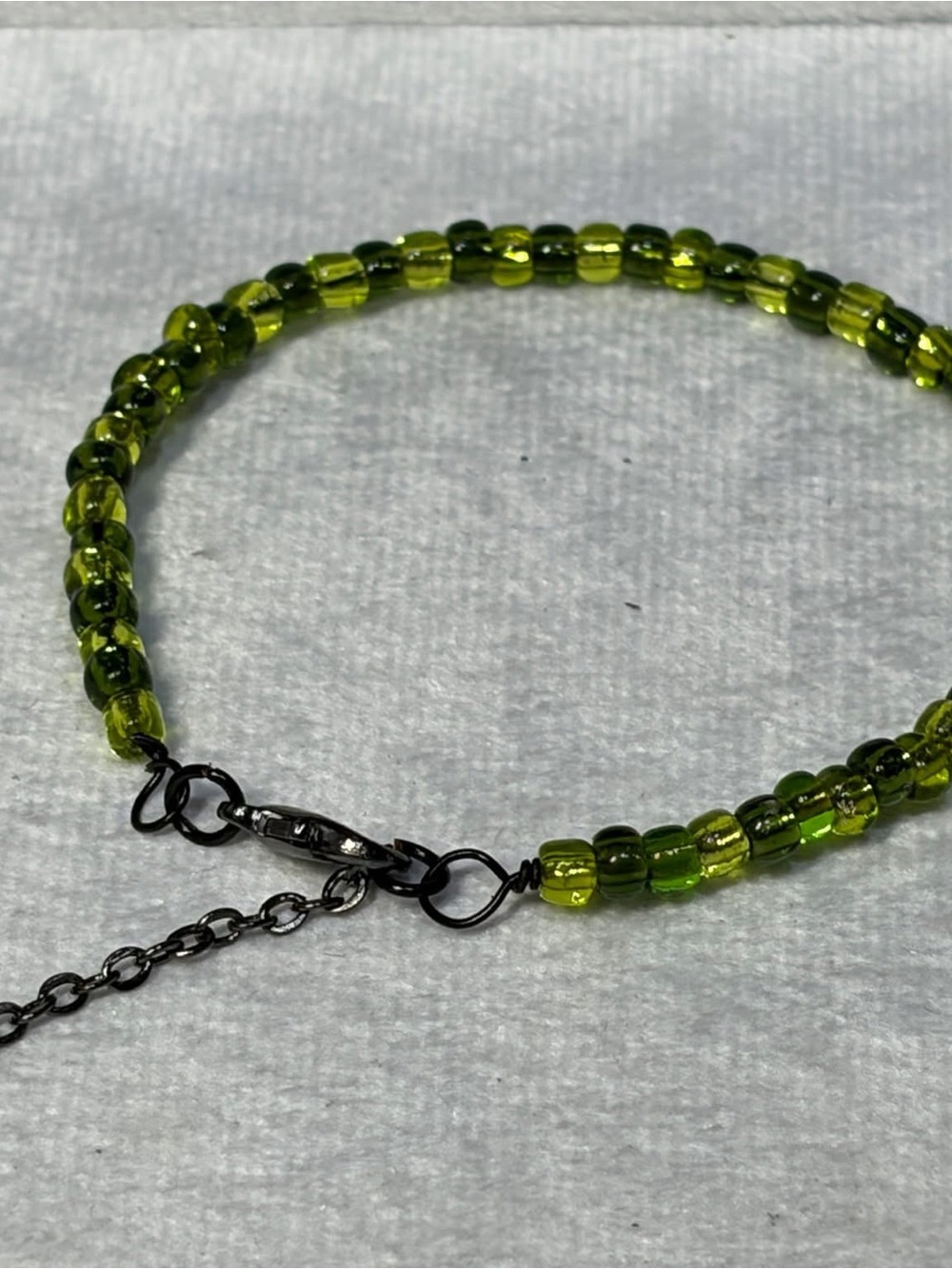 Olive Green Glass Bead Bracelet with Adjustable Chain